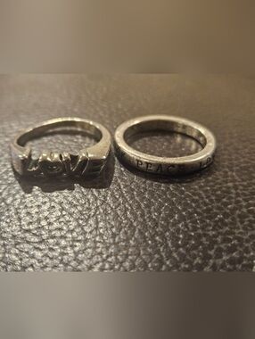 LOVE and PEACE Silver Tone Rings Set